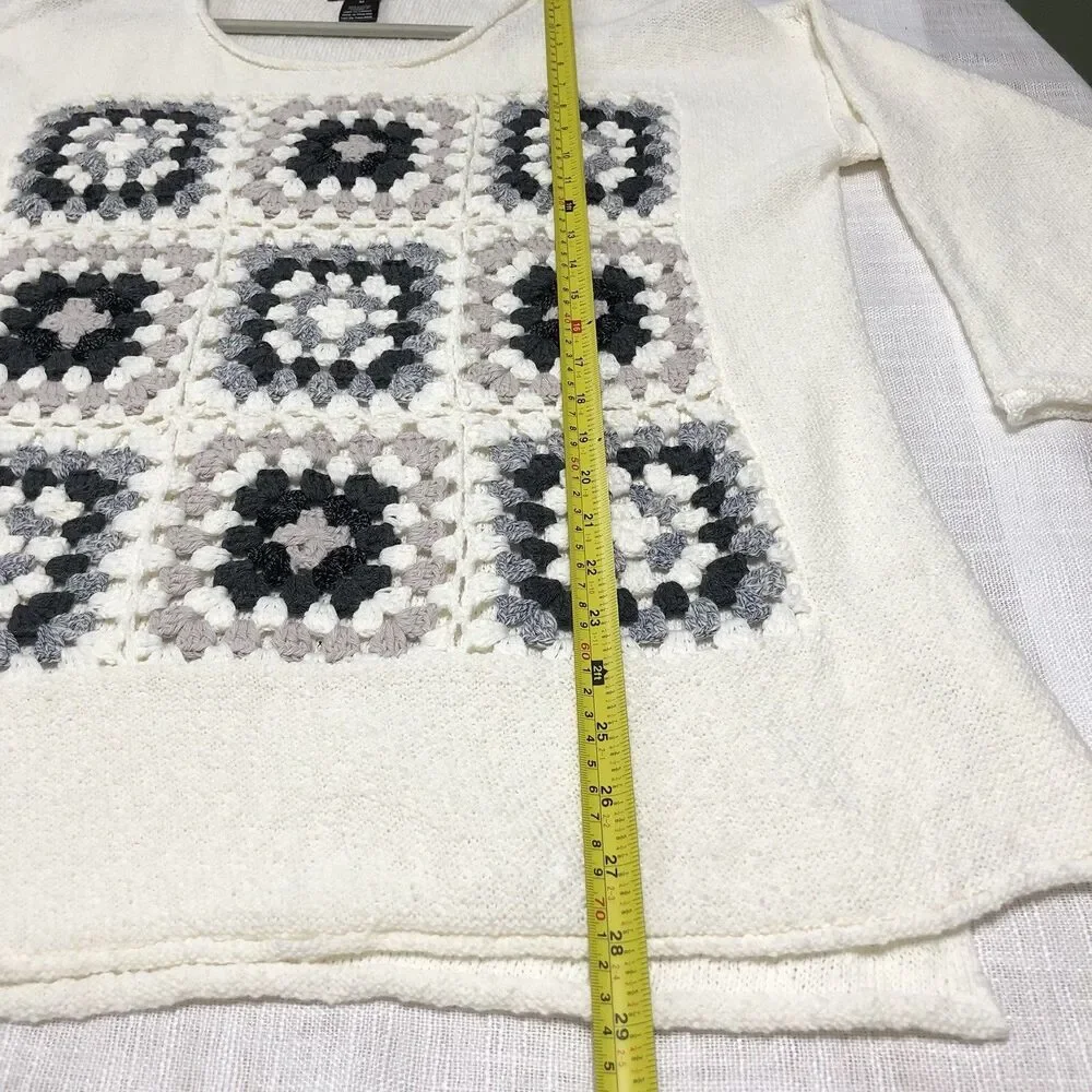 Womens Crochet Granny Square Knit Top M Boho Cottagecore Sweater Y2K Festival